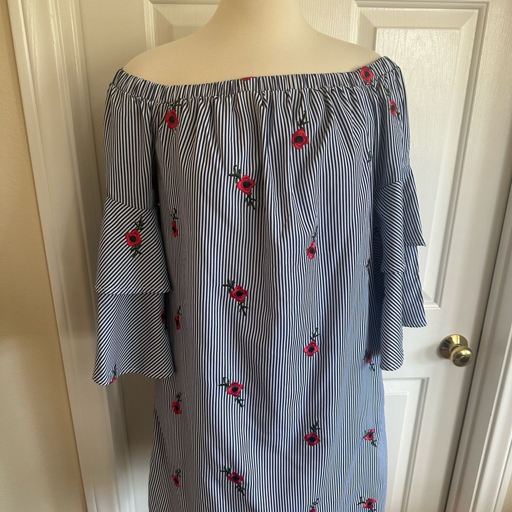 Betsey Johnson White Lined Dress with Pink Label